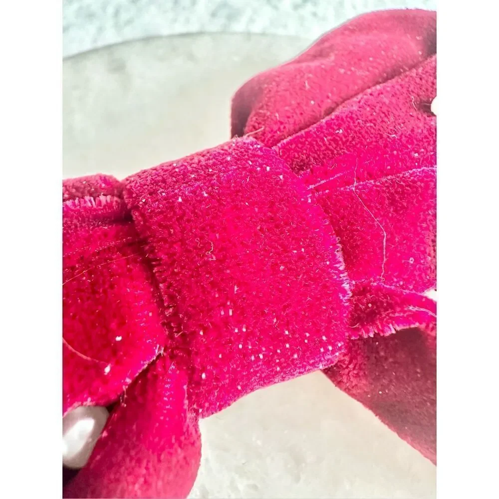 Deep red holiday hair bow with sparkle and pearl embellishment ￼ - Picture 4 of 5